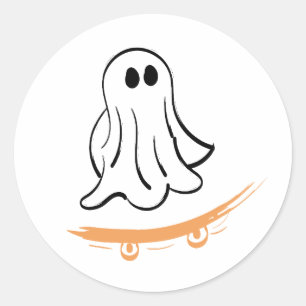 Cute ghost on skateboard classic round sticker