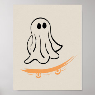 Cute ghost on skateboard poster