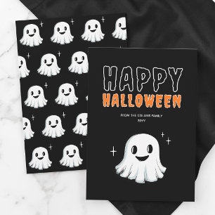 Cute Ghost Orange and Black Spooky Happy Halloween Holiday Card
