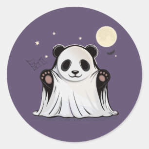 Cute Ghost Panda Under the Moon Classic Round Sticker