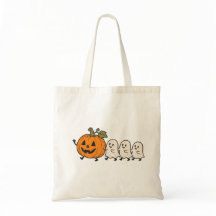 Cute Ghost Parade Halloween Pumpkin Canvas Tote Ba