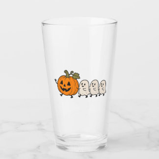 Cute Ghost Parade Halloween Pumpkin Glass Tumbler