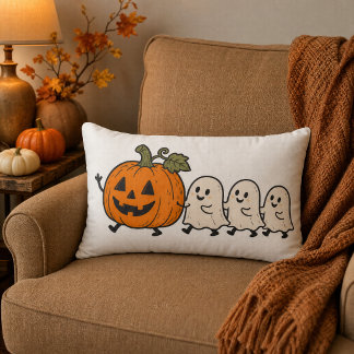 Cute Ghost Parade Halloween Pumpkin Lumbar Pillow