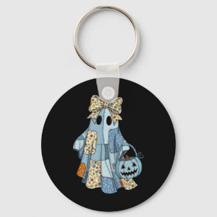 Cute Ghost Patchwork Coquette Bow Halloween Costum Key Ring
