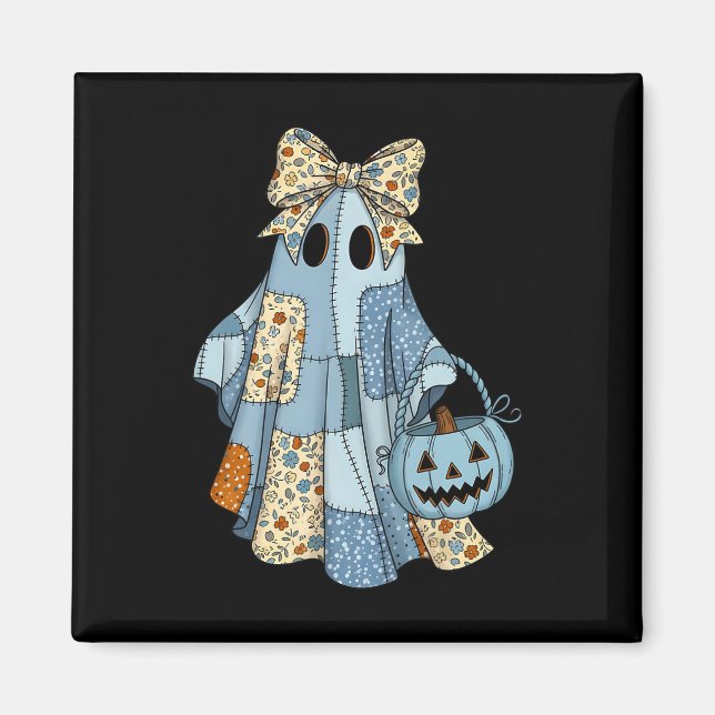 Cute Ghost Patchwork Coquette Bow Halloween Costum Magnet (Front)