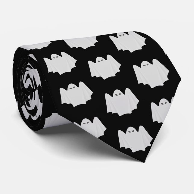 Cute Ghost Pattern Black and White Halloween  Tie (Rolled)
