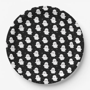 Cute Ghost Pattern – Halloween Seamless Design Paper Plate
