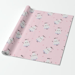 Cute Ghost Pattern on Pink Background Wrapping Paper