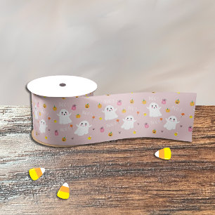 Cute Ghost Pattern Pink Halloween Ribbon Satin Ribbon