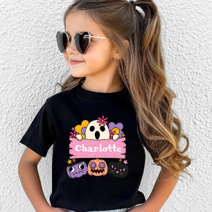 Cute Ghost Personalised Girl Name Halloween Toddler T-Shirt