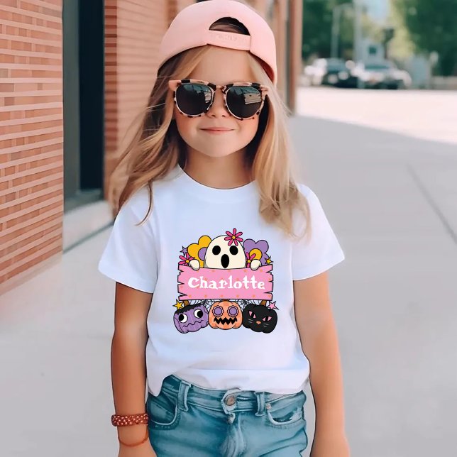 Cute Ghost Personalised Girl Name Halloween Toddler T-Shirt (Creator Uploaded)