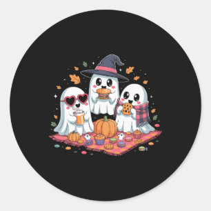 Cute Ghost Picnic Halloween Scene Classic Round Sticker