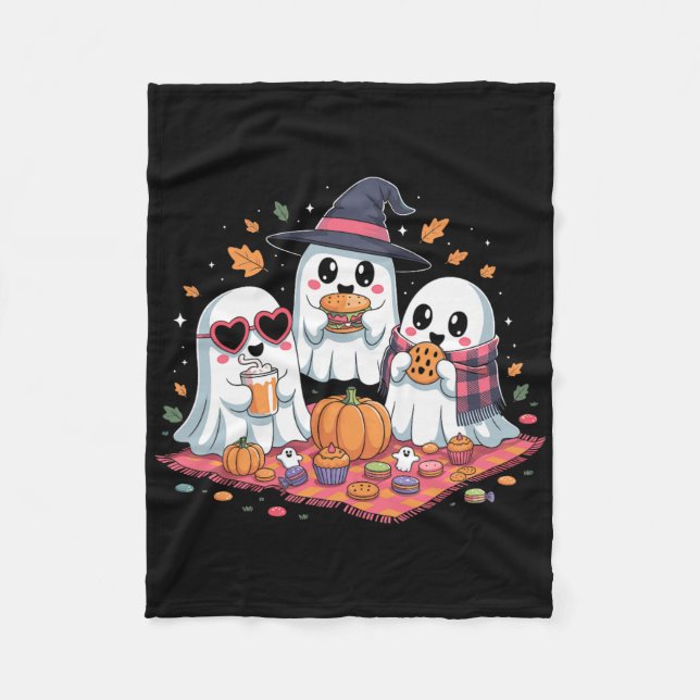 Cute Ghost Picnic Halloween Scene  Fleece Blanket (Front)