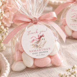 Cute Ghost Pink Bow Baby Shower Thank You Favour Classic Round Sticker