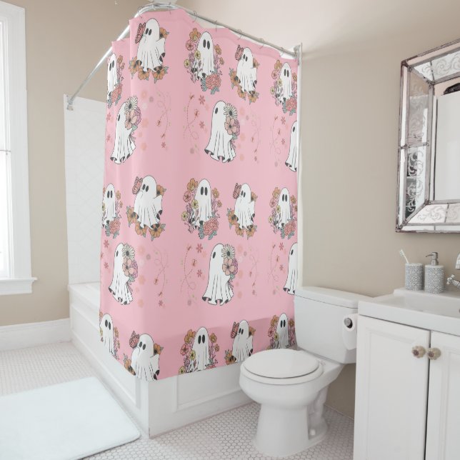 Cute Ghost Pink   Shower Curtain (In Situ)