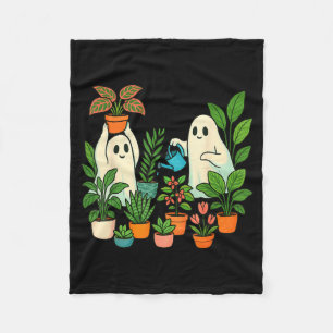 Cute Ghost Plant Lady Spooky Gardener Halloween Fleece Blanket
