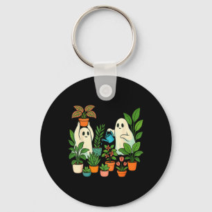 Cute Ghost Plant Lady Spooky Gardener Halloween Key Ring