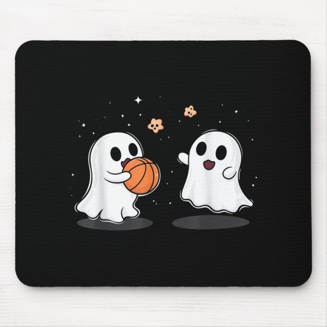 Cute Ghost Playing Basketball Funny Halloween  Mouse Pad (Front)
