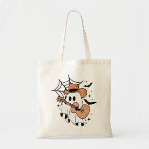 Cute Ghost Playing Guitar Funny Halloween Guitar Tote Bag