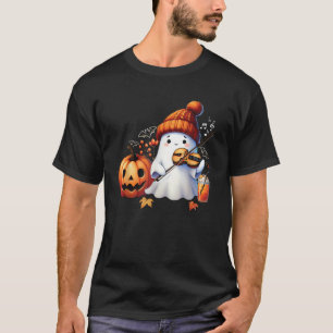 Cute Ghost Playing Violin Music Lovers Halloween M T-Shirt