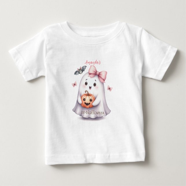 Cute Ghost Pumpkin Bat Halloween Baby T-Shirt (Front)
