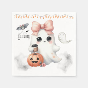 Cute Ghost Pumpkin Bat Halloween Napkin