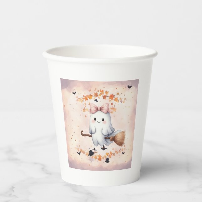 Cute Ghost Pumpkin Bat Halloween Paper Cups (Front)