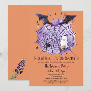 Cute Ghost Pumpkin Bat Spider Web Halloween party  Invitation