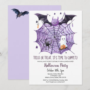 Cute Ghost Pumpkin Bat Spider Web Halloween party Invitation