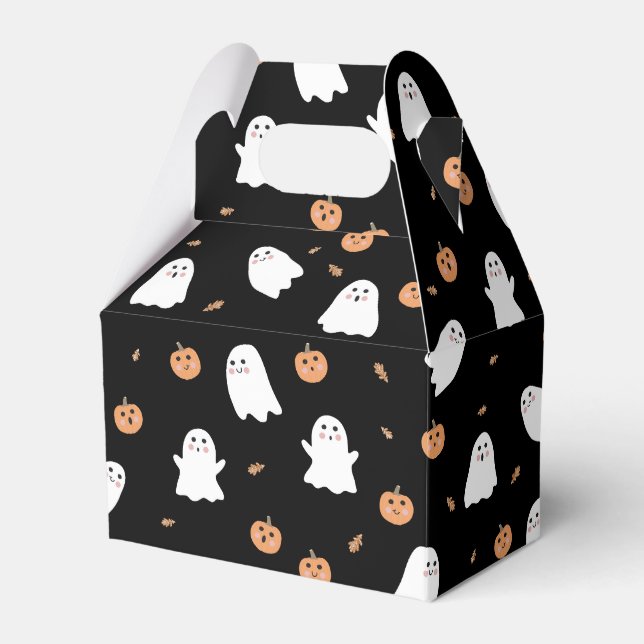 Cute Ghost & Pumpkin Black Halloween Pattern Favour Box (Front Side)