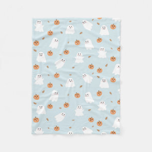 Cute Ghost & Pumpkin Blue Halloween Pattern Fleece Blanket