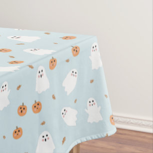 Cute Ghost & Pumpkin Blue Halloween Pattern Tablecloth