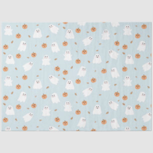 Cute Ghost & Pumpkin Blue Halloween Pattern Tissue Paper