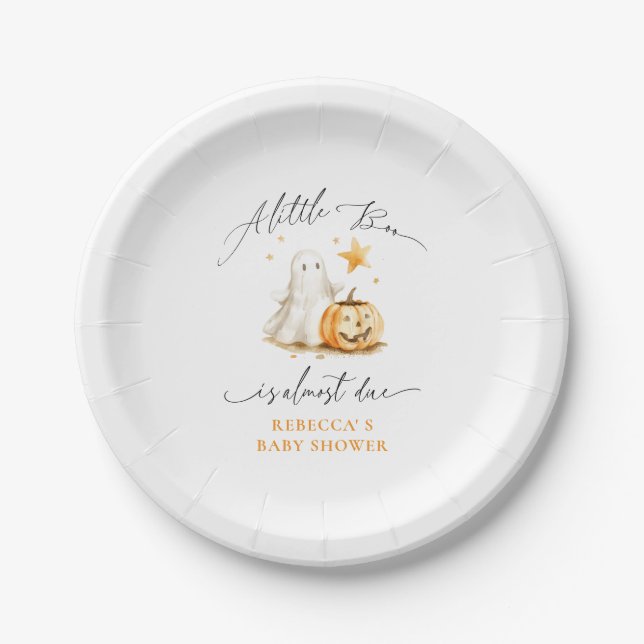 Cute Ghost Pumpkin Boo Halloween Baby Shower  Paper Plate (Front)