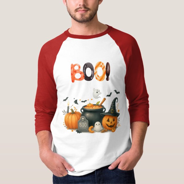 Cute Ghost & Pumpkin BOO T-Shirt (Front)