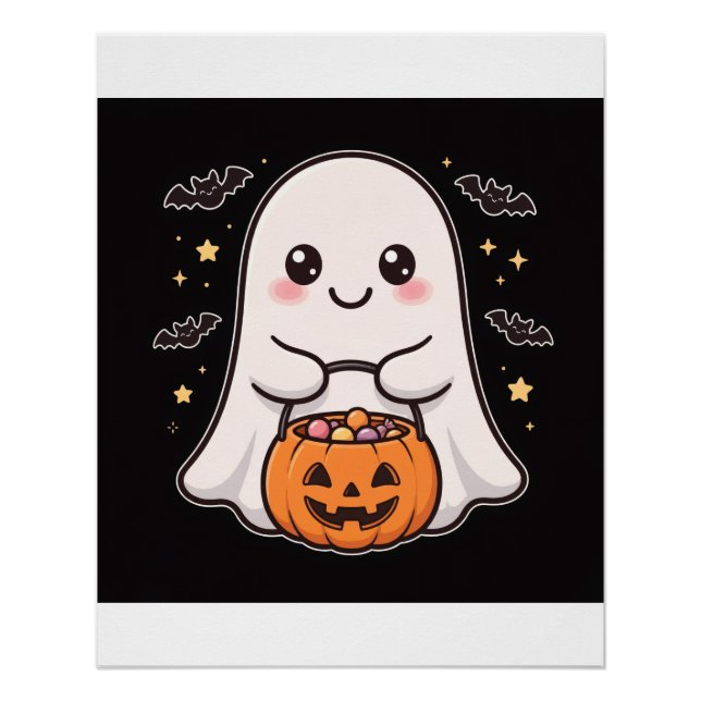 Cute Ghost Pumpkin Candy Bucket Poster (Front)