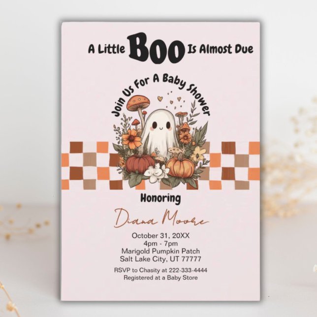 Cute Ghost & Pumpkin Fall Halloween Baby Shower Invitation (Creator Uploaded)