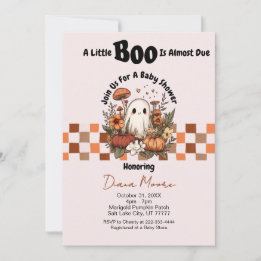 Cute Ghost & Pumpkin Fall Halloween Baby Shower Invitation