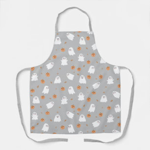 Cute Ghost & Pumpkin Grey Halloween Pattern Apron