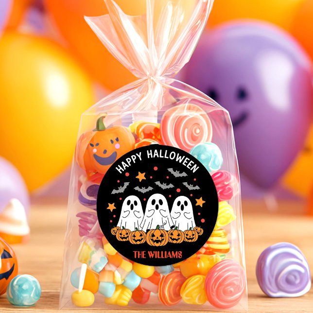 Cute Ghost & Pumpkin Halloween Classic Round Sticker (Creator Uploaded)