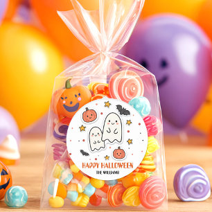 Cute Ghost & Pumpkin Halloween Classic Round Sticker