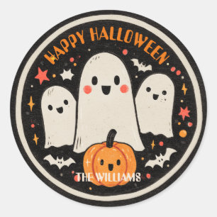 Cute Ghost & Pumpkin Halloween Classic Round Sticker