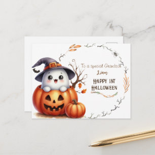 Cute Ghost Pumpkin Halloween Holiday Postcard