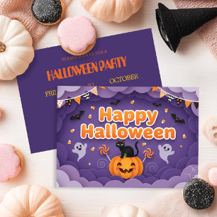 Cute Ghost & Pumpkin Halloween Invitation
