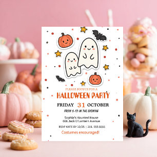Cute Ghost & Pumpkin Halloween Invitation