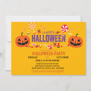 Cute Ghost & Pumpkin Halloween Invitation