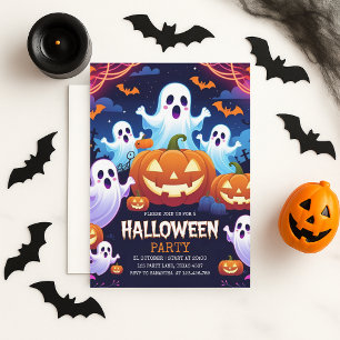 Cute Ghost & Pumpkin Halloween Kids Party Holiday Card