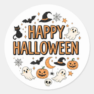 Cute Ghost & Pumpkin Halloween Party Classic Round Sticker