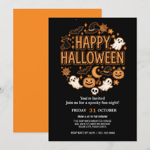 Cute Ghost & Pumpkin Halloween Party Invitation