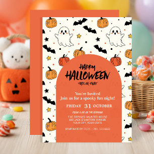 Cute Ghost & Pumpkin Halloween Party Invitation